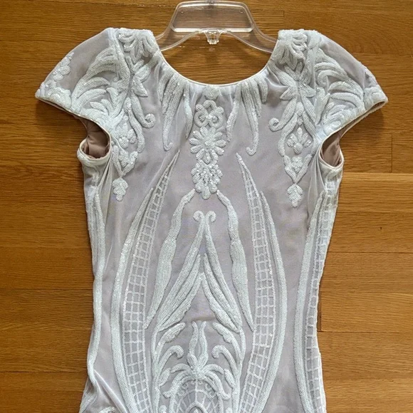 Dress the Population Elegant White and Cream Embroidered Fitted Sheath Dress - Picture 9 of 13